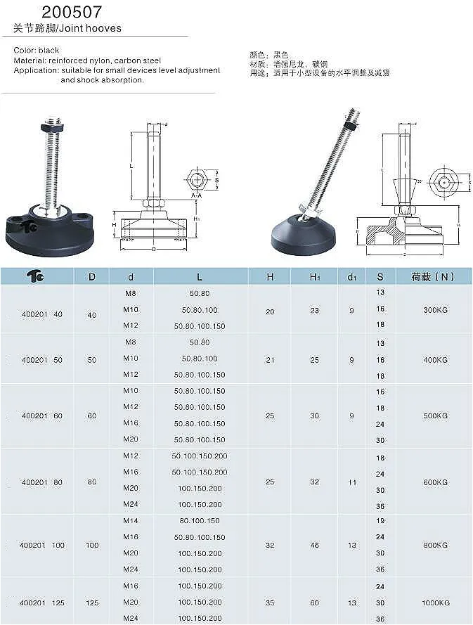 Adjustable Universal Hooves for Machine Leveling Table Feet