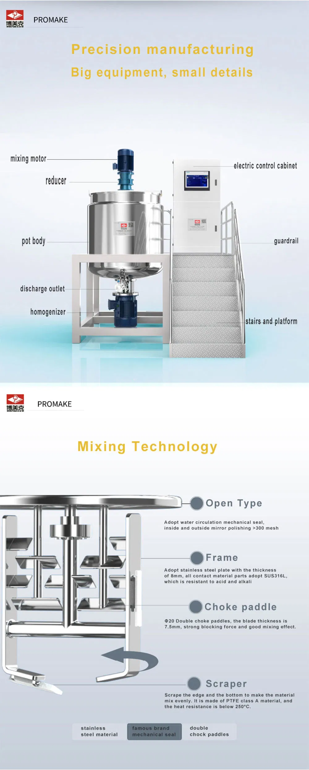 Factory Made Sanitary Liquid Mixing Tank 304 Stainless Steel Homogenizer Blender Touch Screen Mixer Machine for Shampoo/Lotion/Cream/Liquid Soap Making Machine