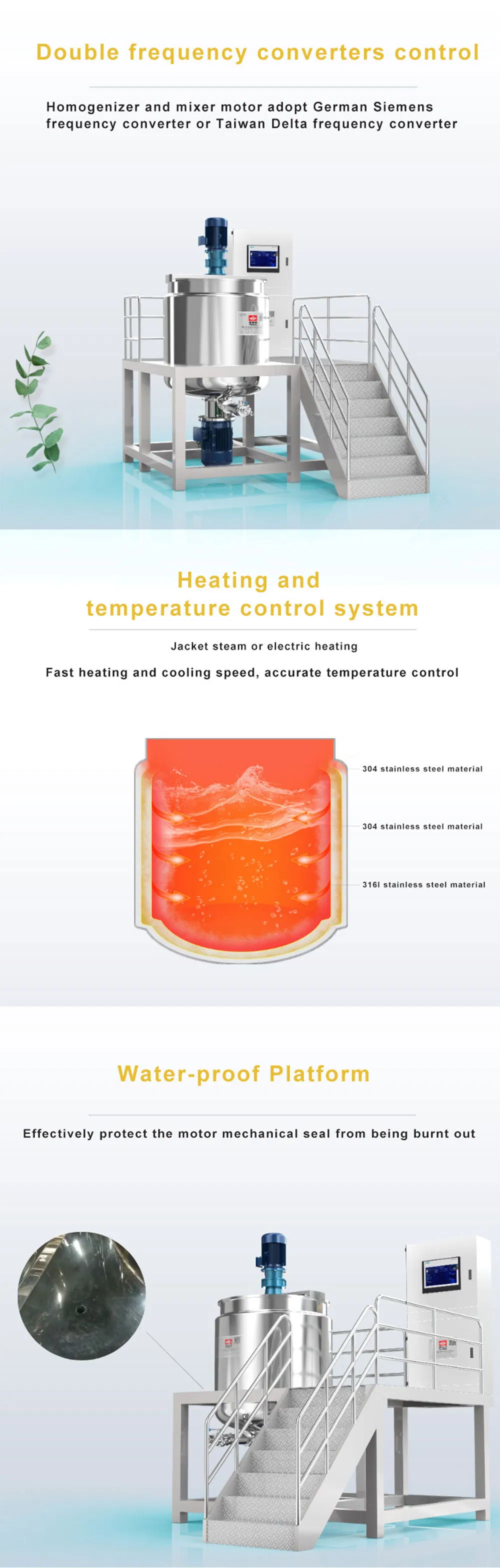 Factory Made Sanitary Liquid Mixing Tank 304 Stainless Steel Homogenizer Blender Touch Screen Mixer Machine for Shampoo/Lotion/Cream/Liquid Soap Making Machine