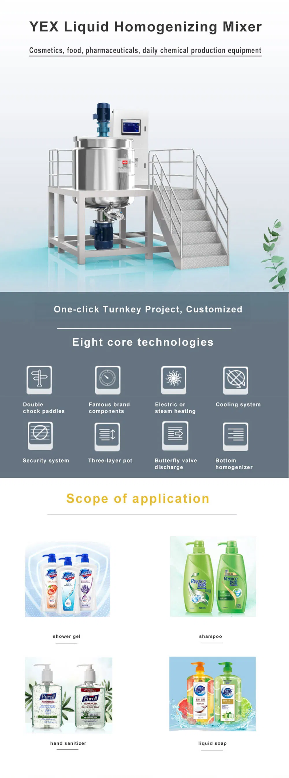 Factory Made Sanitary Liquid Mixing Tank 304 Stainless Steel Homogenizer Blender Touch Screen Mixer Machine for Shampoo/Lotion/Cream/Liquid Soap Making Machine