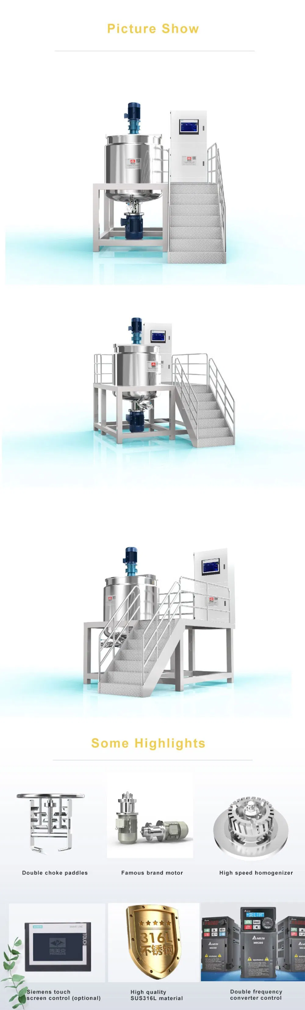 Factory Made Sanitary Liquid Mixing Tank 304 Stainless Steel Homogenizer Blender Touch Screen Mixer Machine for Shampoo/Lotion/Cream/Liquid Soap Making Machine