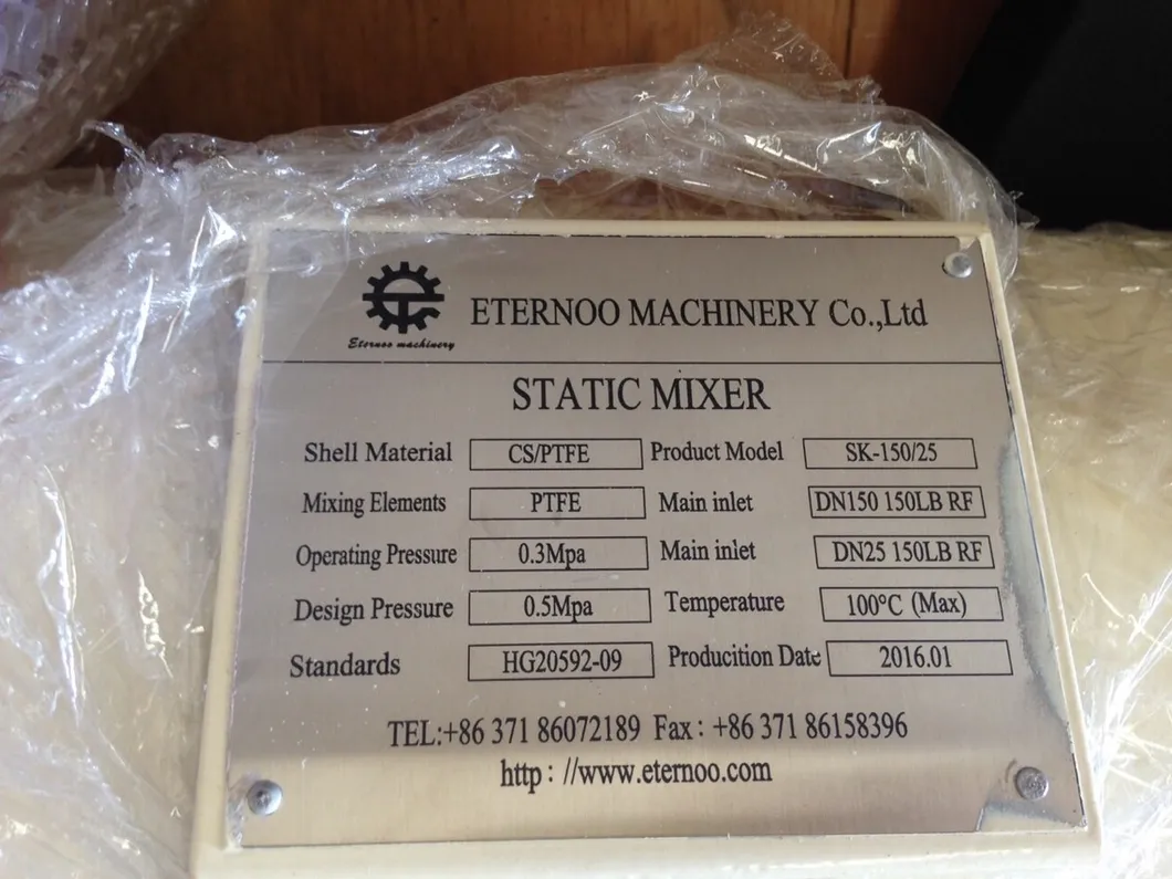 Helical Static Mixer Sk-150 Ss316L Lining with PTFE/PVDF