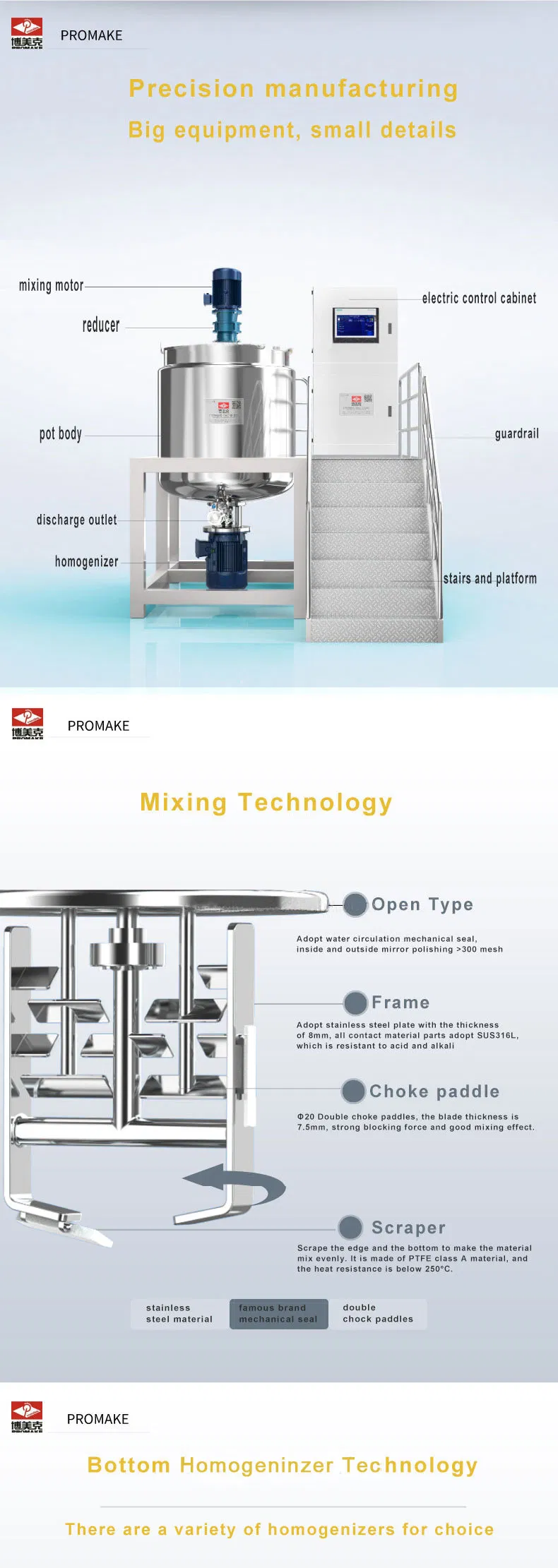 Hl Promake Yex-2000L Button Cosmetic Daily Chemical Cream Emulsion Washing Liquid Homogenizing Mixer