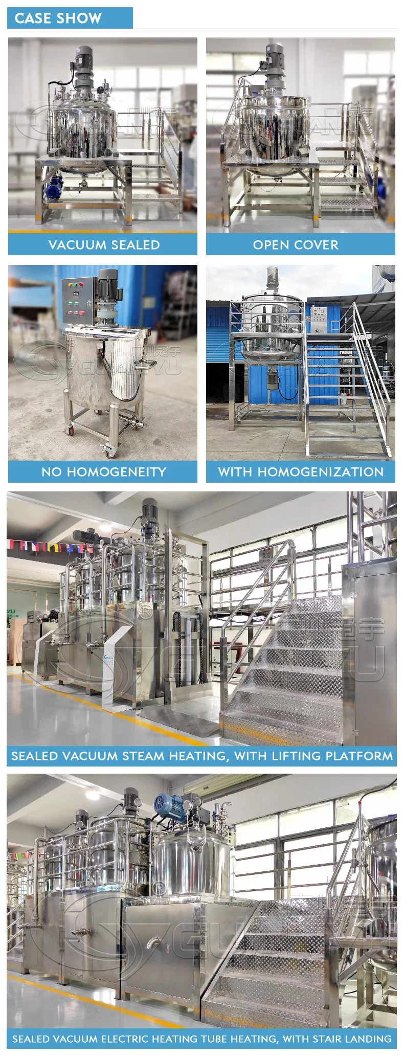 Vacuum Pharmacy Double Jacketed Cosmetic Shampoo Hand Sanitizer Soap Steam/Electric Heating Chemical Liquid Stainless Steel Mixing Tank